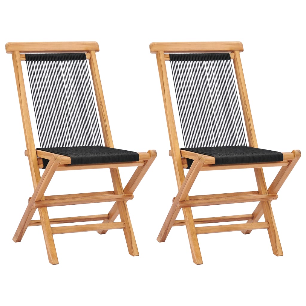 vidaXL Składane krzesła ogrodowe, 2 szt., lite drewno tekowe i sznurek