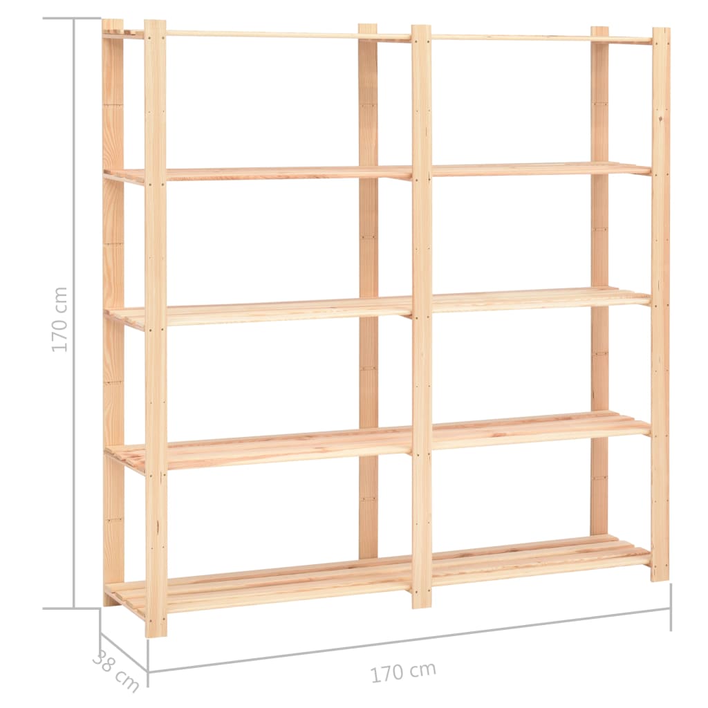 vidaXL Regały z 5 półkami, 2 szt., 170x38x170 cm, sosna, 500 kg