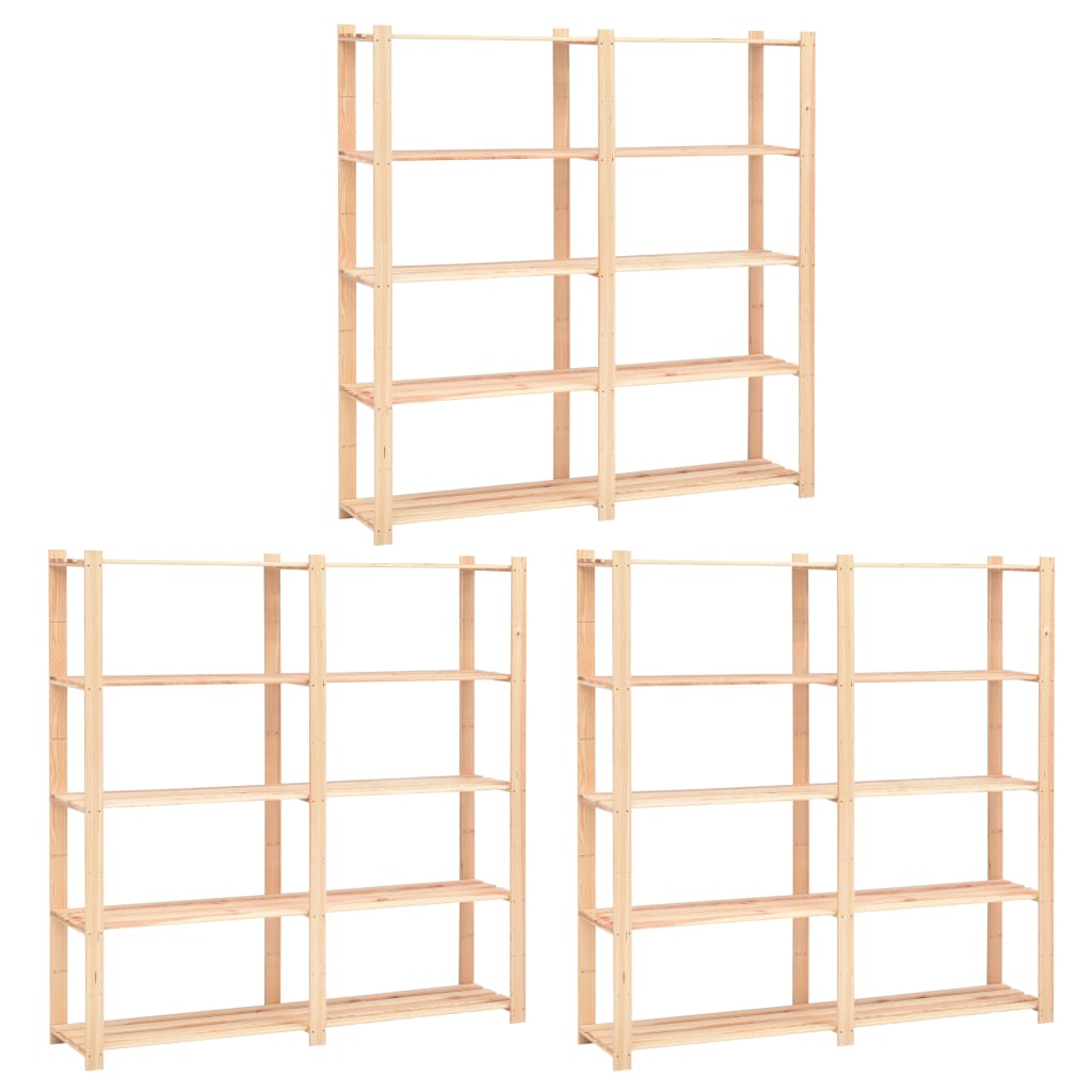vidaXL Regały z 5 półkami, 3 szt., 170x38x170 cm, sosna, 500 kg