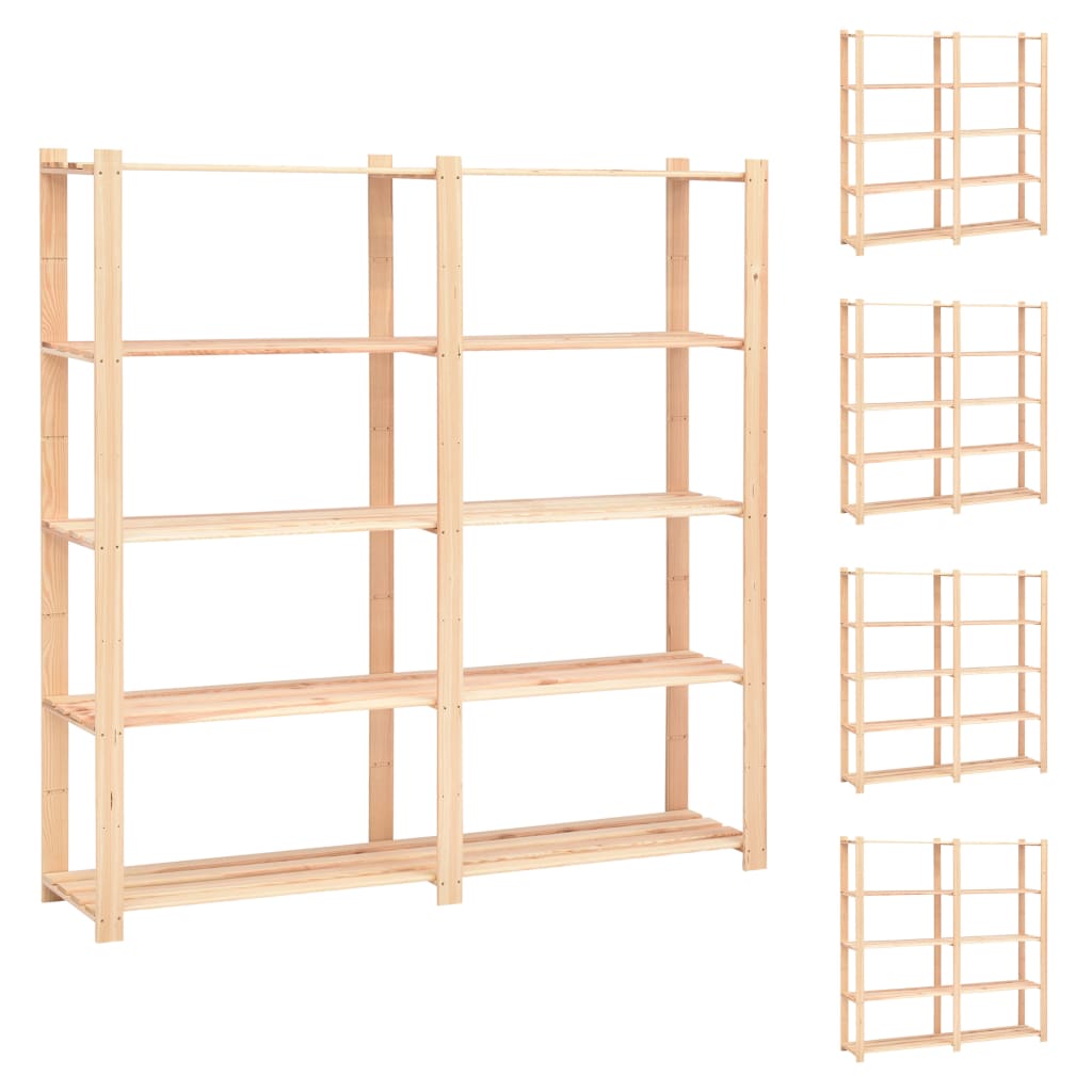 vidaXL Regały z 5 półkami, 5 szt., 170x38x170 cm, sosna, 500 kg