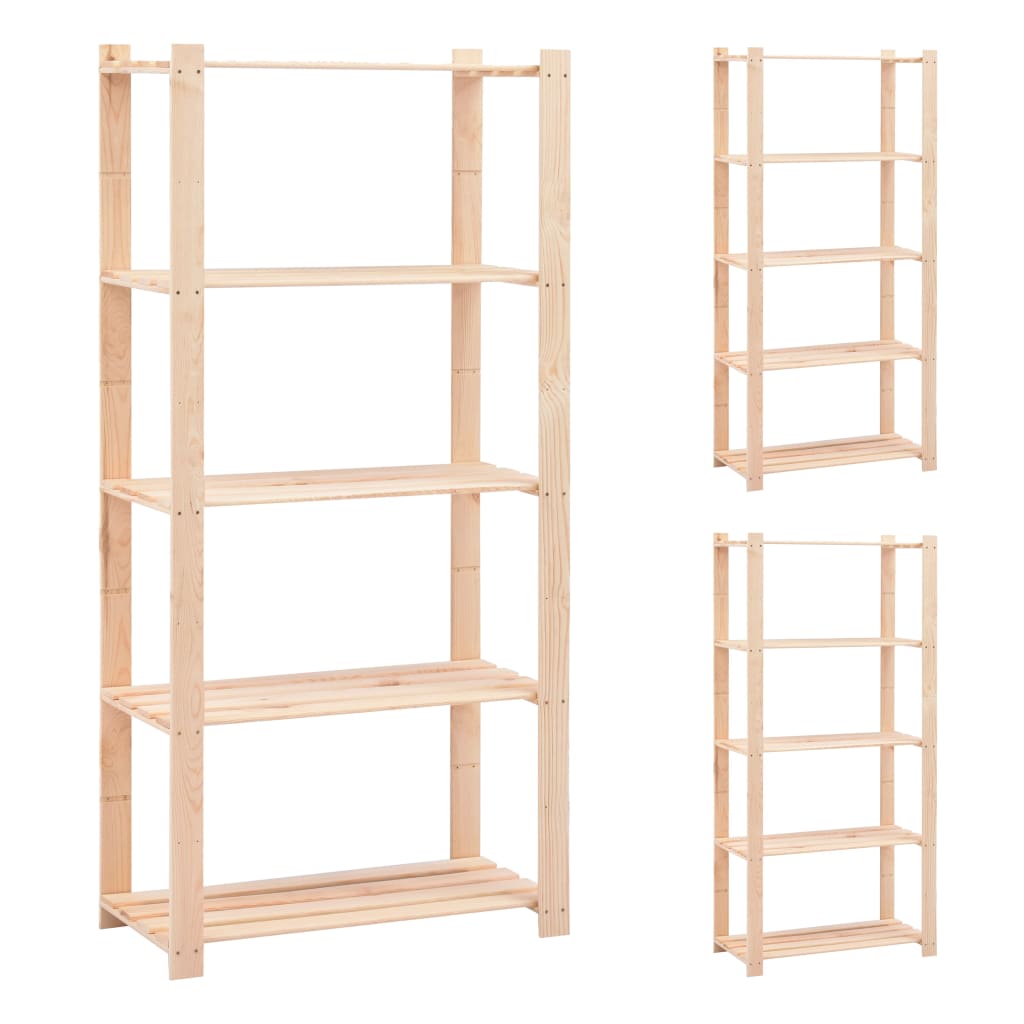 vidaXL Regały z 5 półkami, 3 szt., 80x38x170 cm, sosna, 250 kg