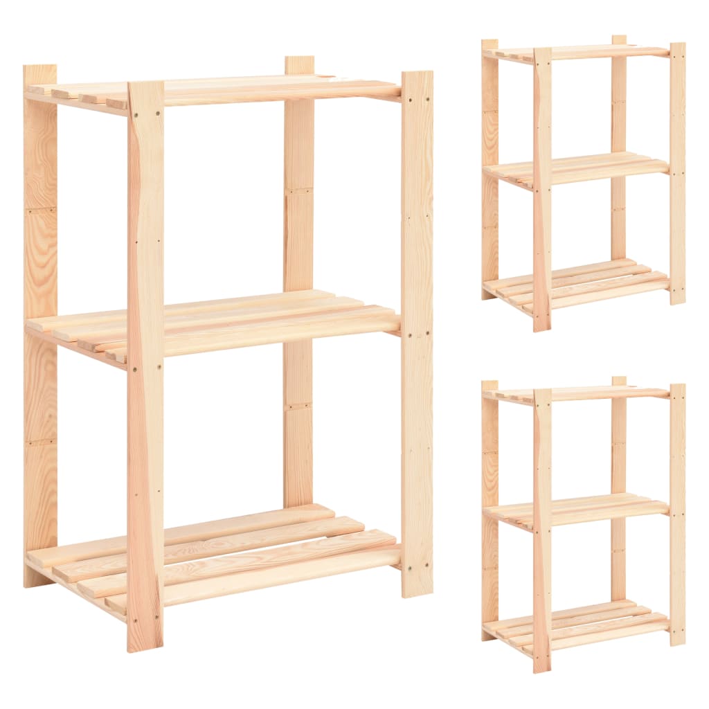 vidaXL Regały z 3 półkami, 3 szt., 60x38x90 cm, sosna, 150 kg