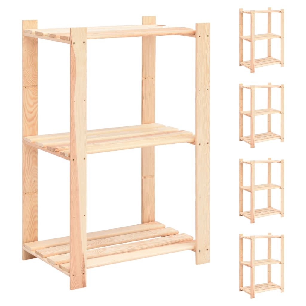 vidaXL Regały z 3 półkami, 5 szt., 60x38x90 cm, sosna, 150 kg
