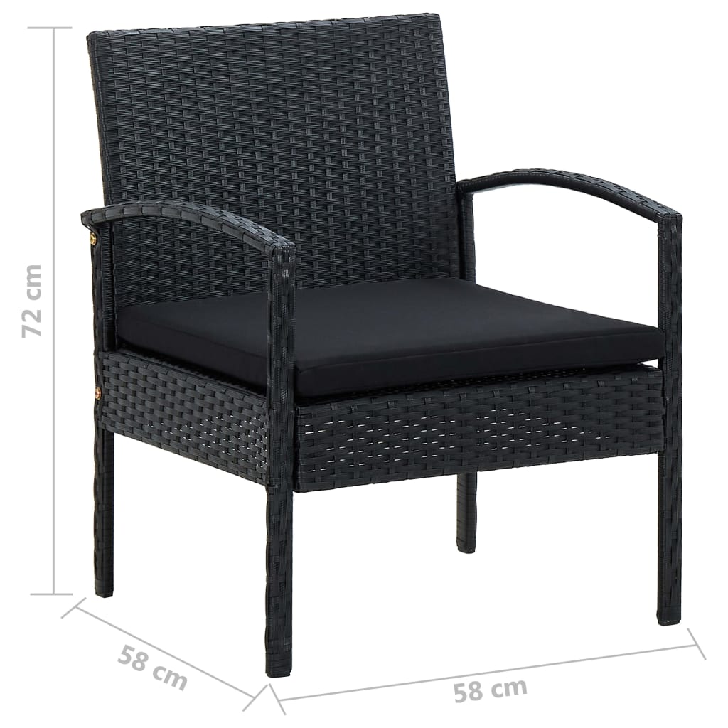 vidaXL 4-cz. zestaw wypoczynkowy do ogrodu, poduszki, rattan PE czarny