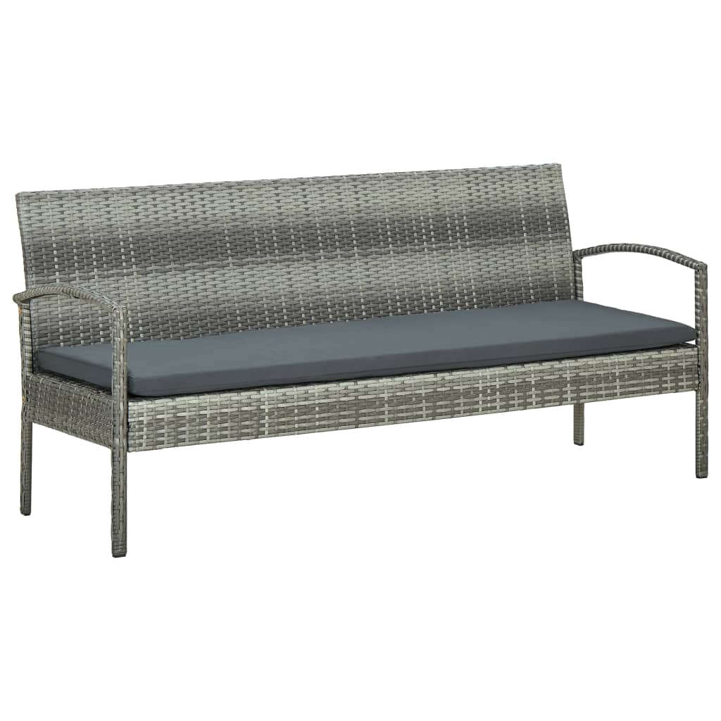vidaXL 3-osobowa sofa ogrodowa z poduszką, polirattan, szara