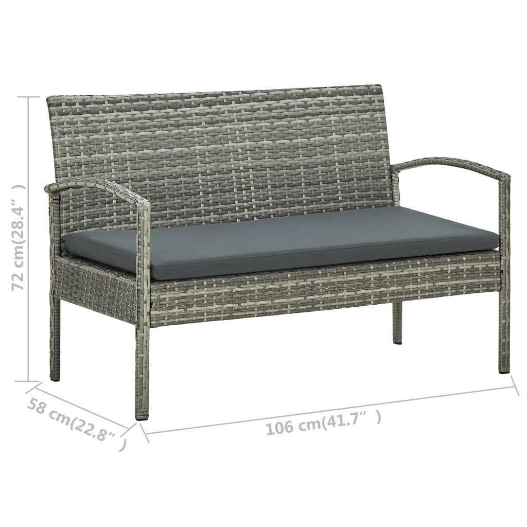 vidaXL 3-osobowa sofa ogrodowa z poduszką, polirattan, szara
