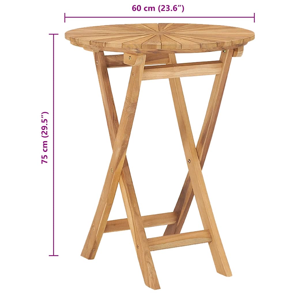 vidaXL Składany stół ogrodowy, Ø 60 cm, lite drewno tekowe