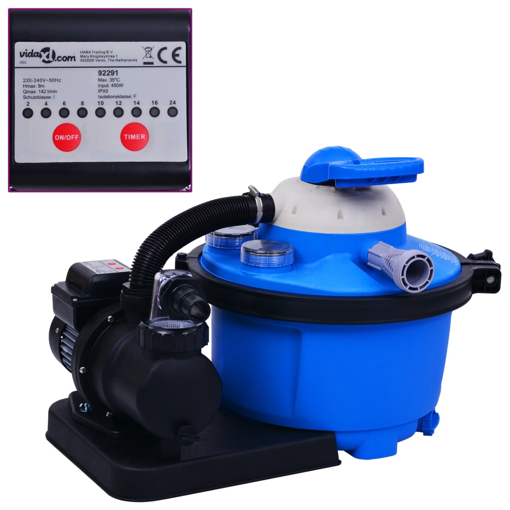vidaXL Piaskowa pompa filtrująca z zegarem, 450 W, 25 L
