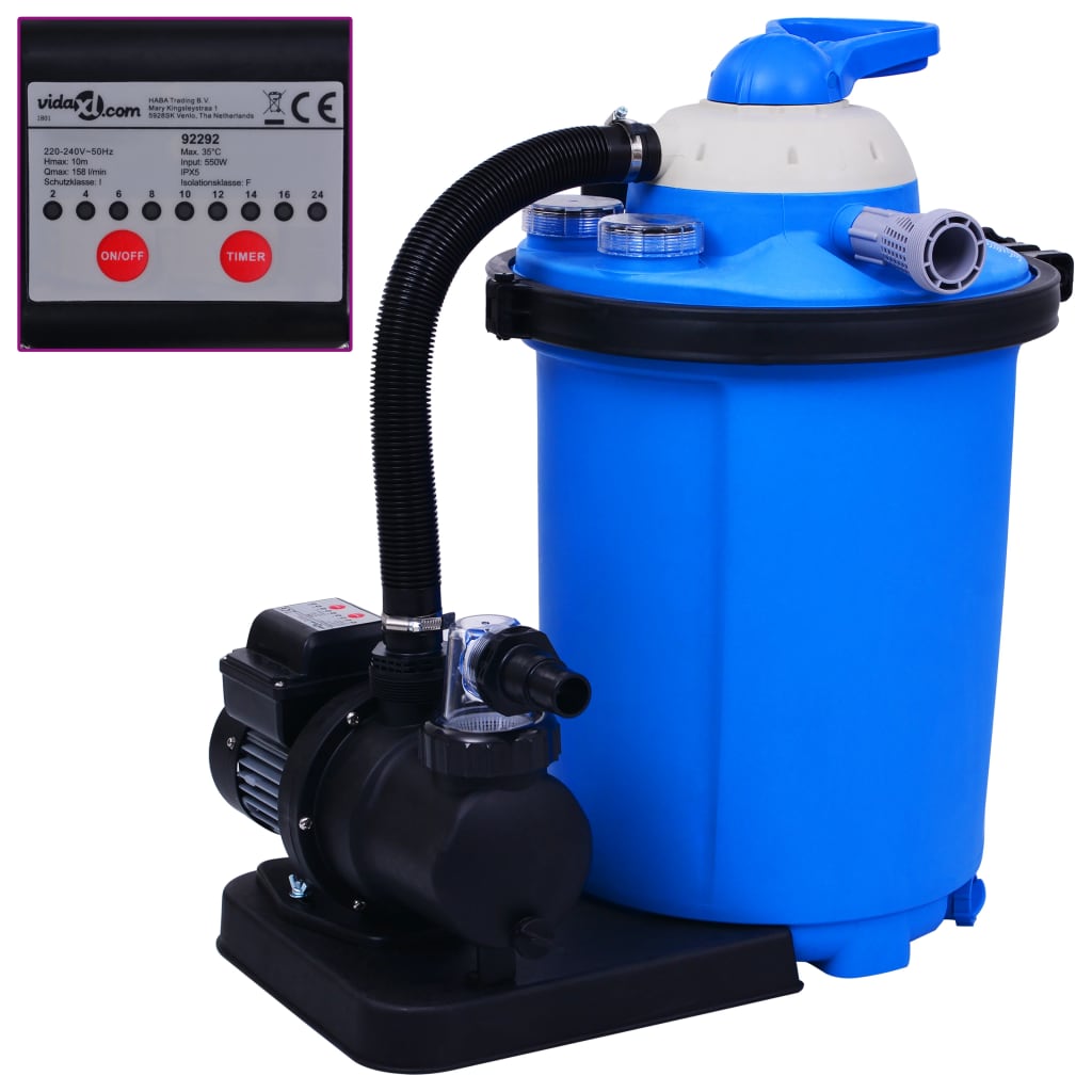 vidaXL Piaskowa pompa filtrująca z zegarem, 550 W, 50 L