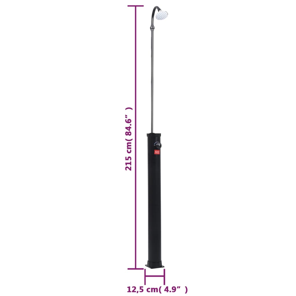 vidaXL Ogrodowy prysznic solarny, czarny, 215 cm, 8 L