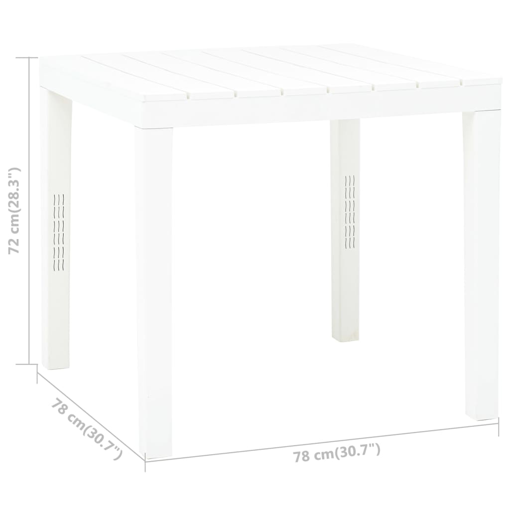 vidaXL Stół ogrodowy, biały, 78 x 78 x 72 cm, plastikowy