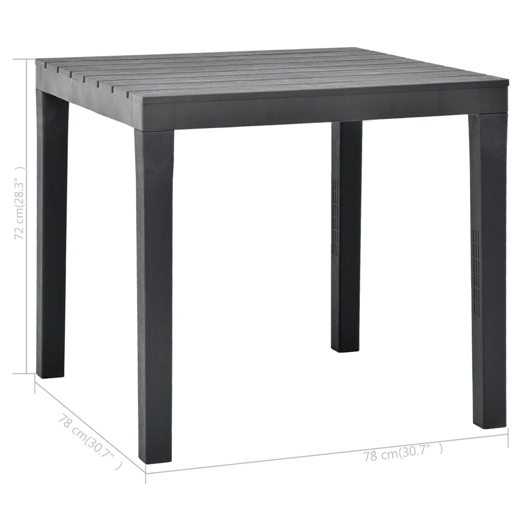 vidaXL Stół ogrodowy, antracytowy, 78 x 78 x 72 cm, plastikowy