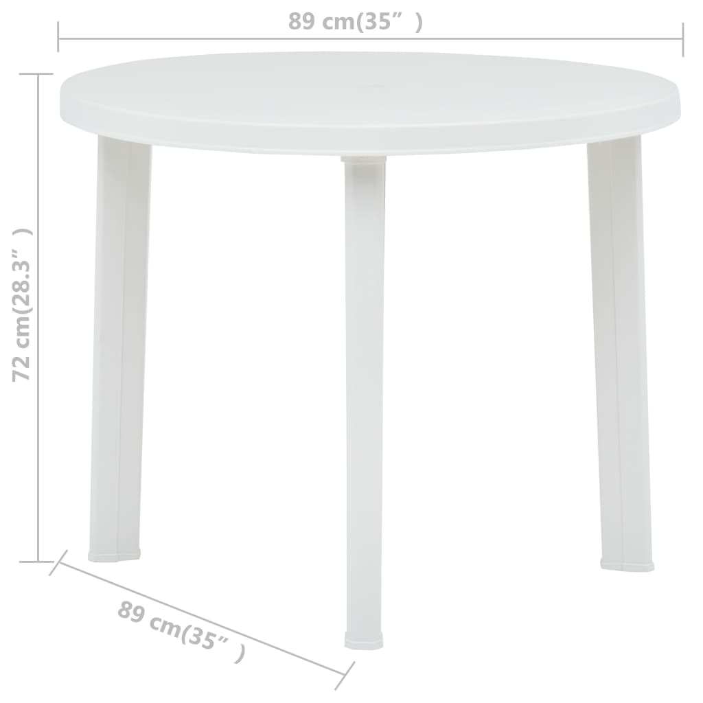 vidaXL Stolik ogrodowy, biały, 89 cm, plastikowy