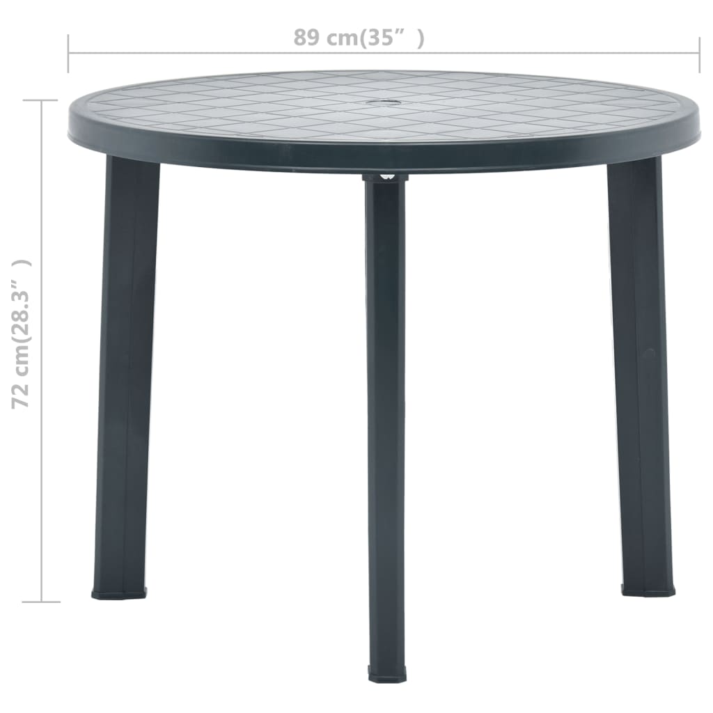 vidaXL Stolik ogrodowy, zielony, 89 cm, plastikowy