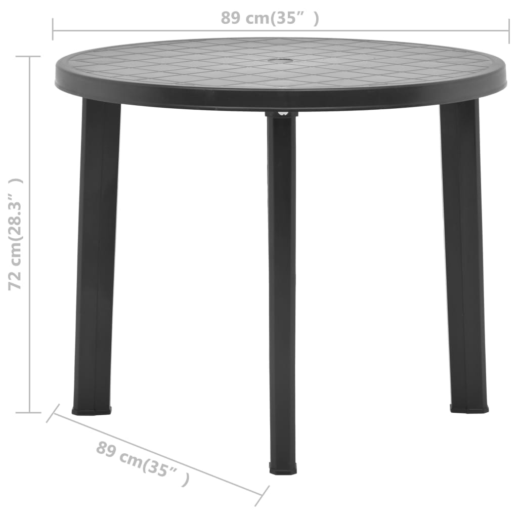 vidaXL Stolik ogrodowy, antracytowy, 89 cm, plastikowy