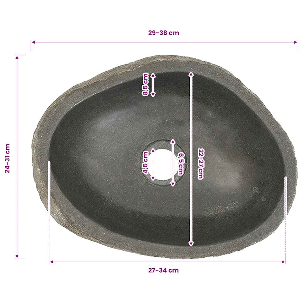 vidaXL Umywalka z kamienia rzecznego, owalna, (29-38)x(24-31) cm