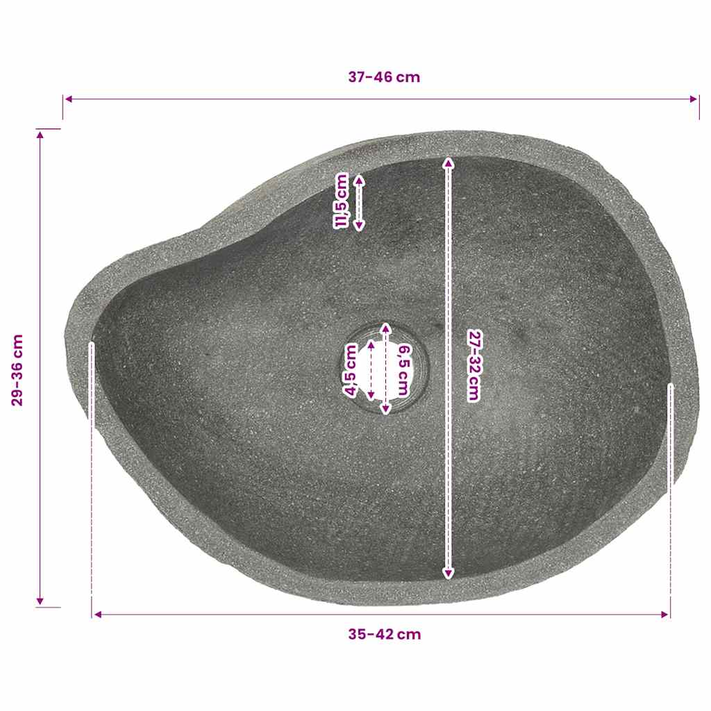 vidaXL Umywalka z kamienia rzecznego, owalna, (37-46)x(29-36) cm
