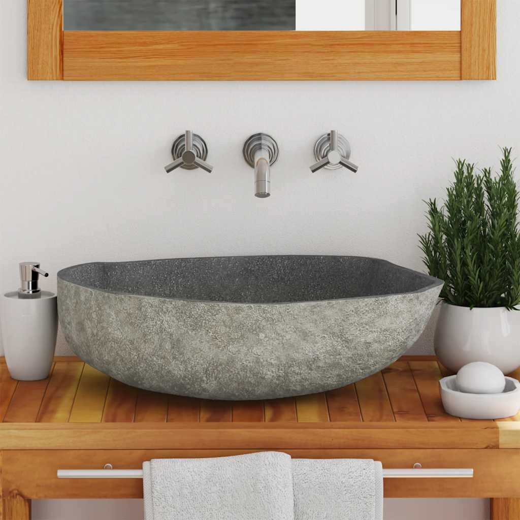 vidaXL Umywalka z kamienia rzecznego, owalna, (45-53)x(34-41) cm