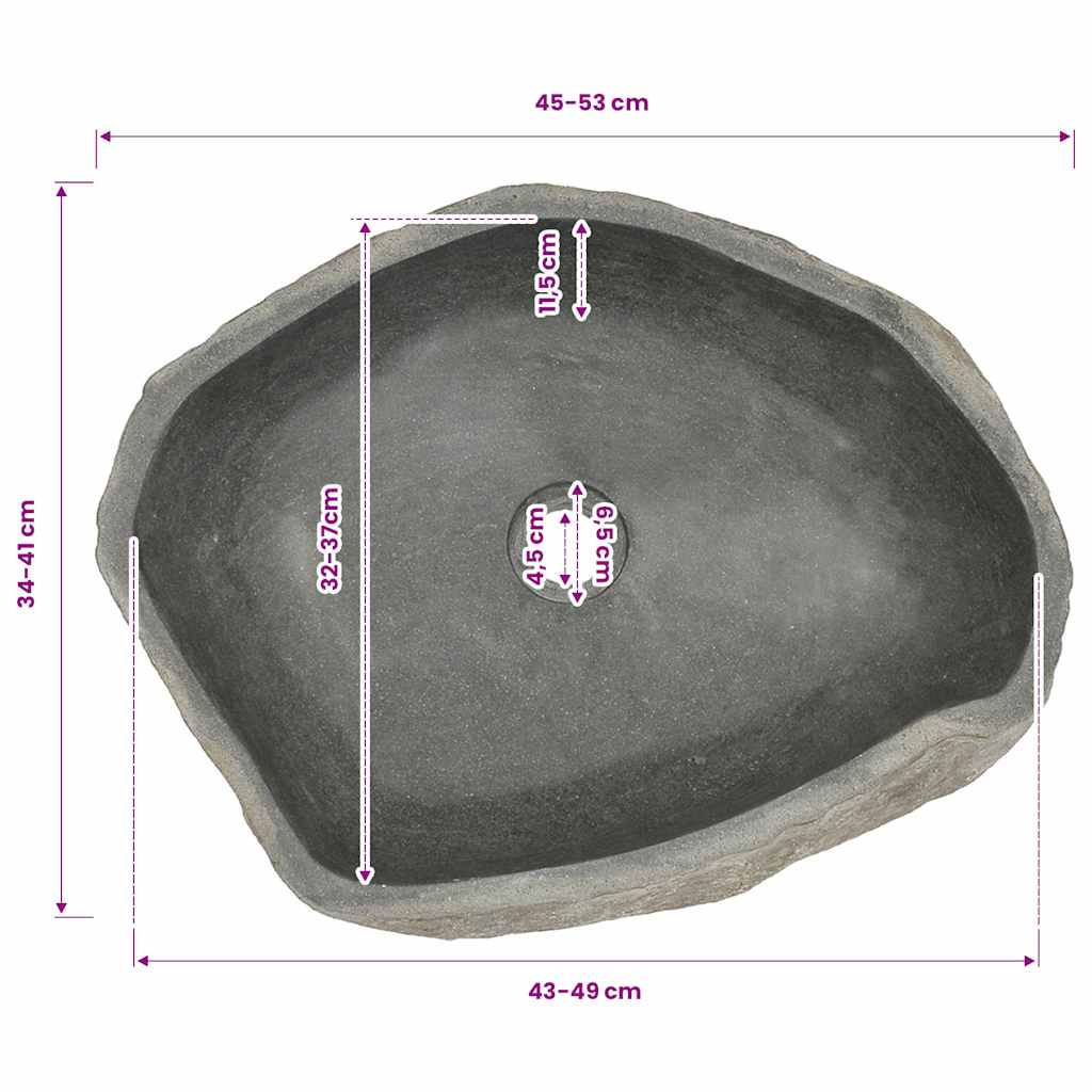 vidaXL Umywalka z kamienia rzecznego, owalna, (45-53)x(34-41) cm