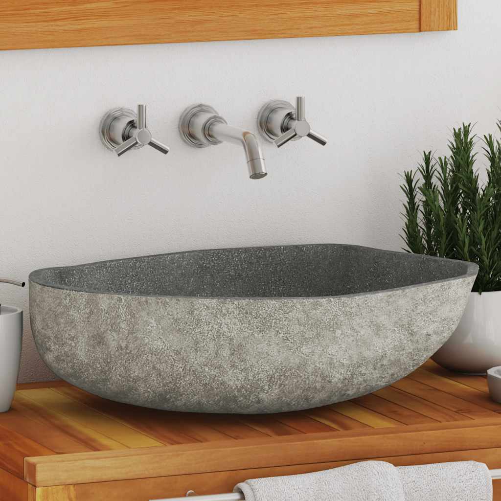 vidaXL Umywalka z kamienia rzecznego, owalna, (45-53)x(34-41) cm