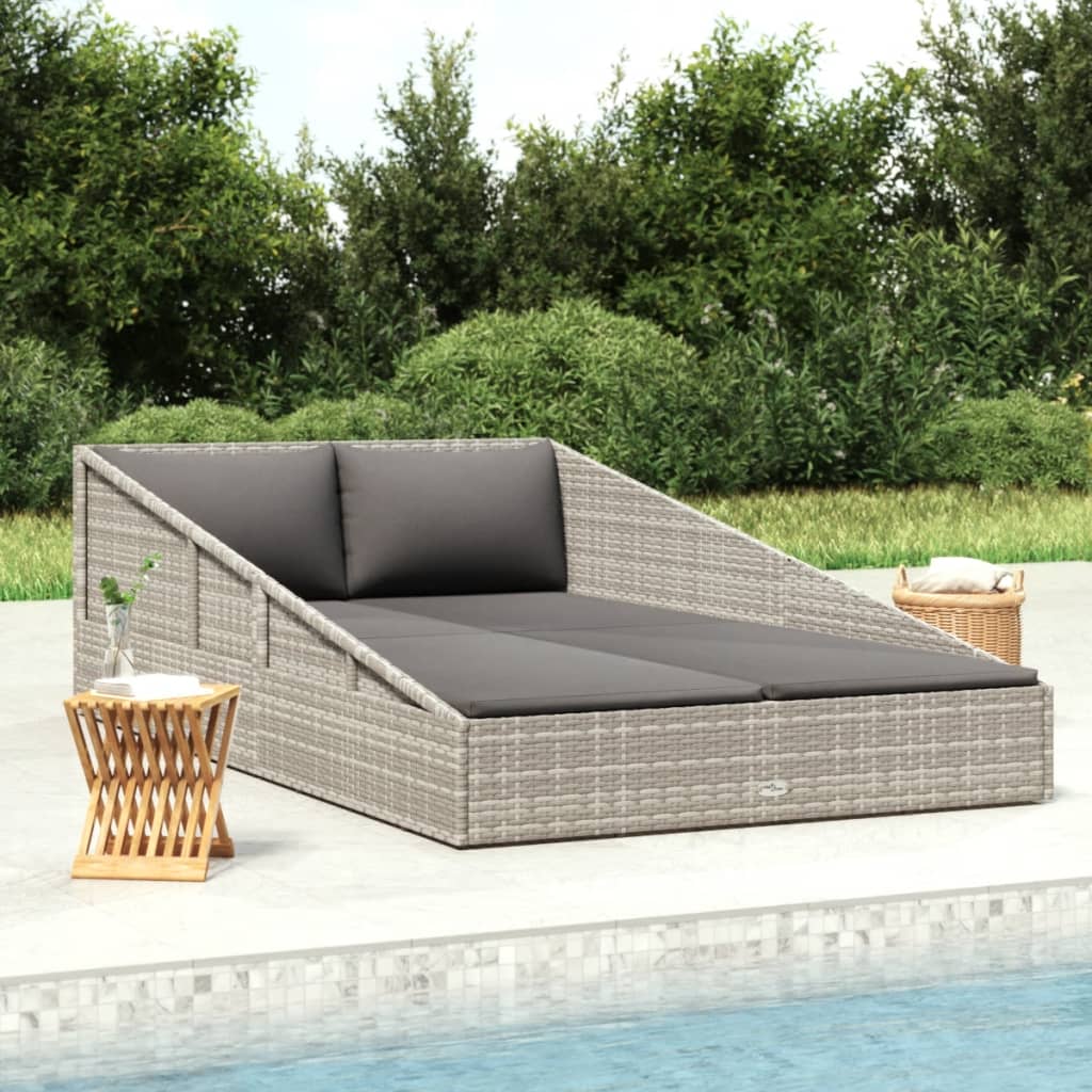 vidaXL Leżanka ogrodowa, szara, 110x200 cm, rattan PE