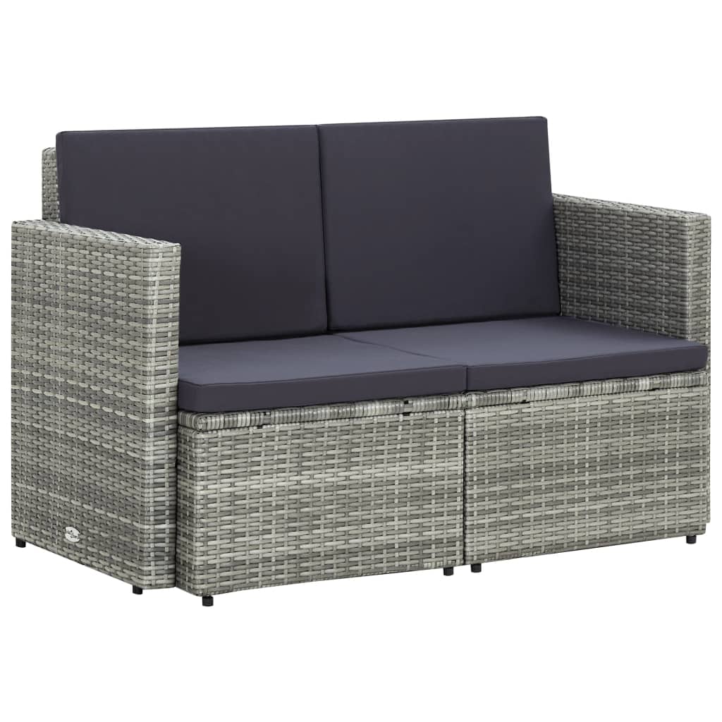 vidaXL 2-osobowa sofa ogrodowa z poduszkami, polirattan, szara