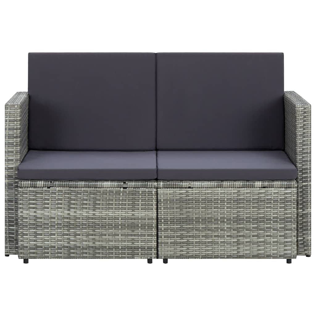 vidaXL 2-osobowa sofa ogrodowa z poduszkami, polirattan, szara