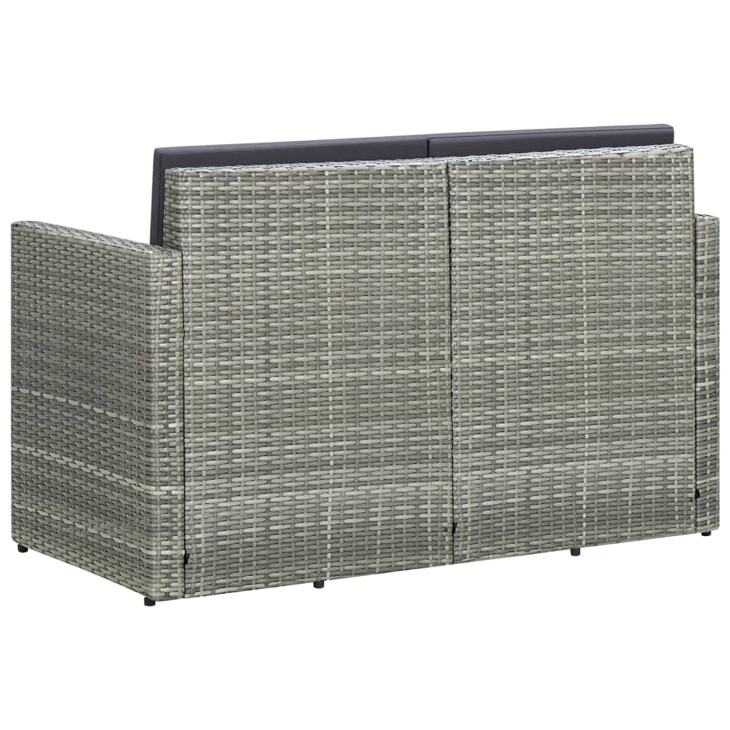 vidaXL 2-osobowa sofa ogrodowa z poduszkami, polirattan, szara