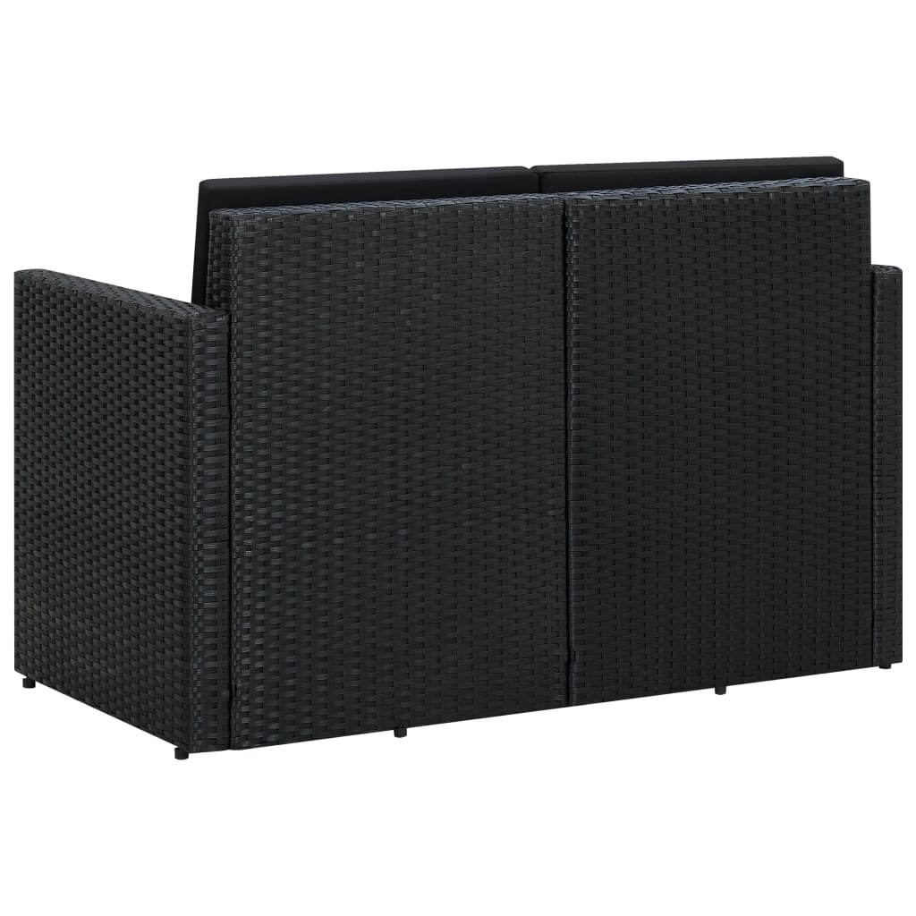 vidaXL 2-osobowa sofa ogrodowa z poduszkami, czarna, polirattan