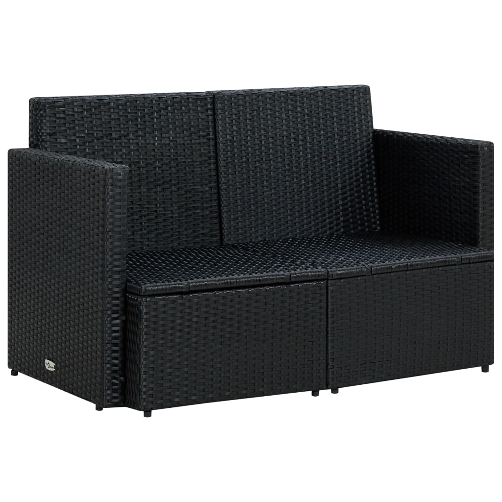 vidaXL 2-osobowa sofa ogrodowa z poduszkami, czarna, polirattan