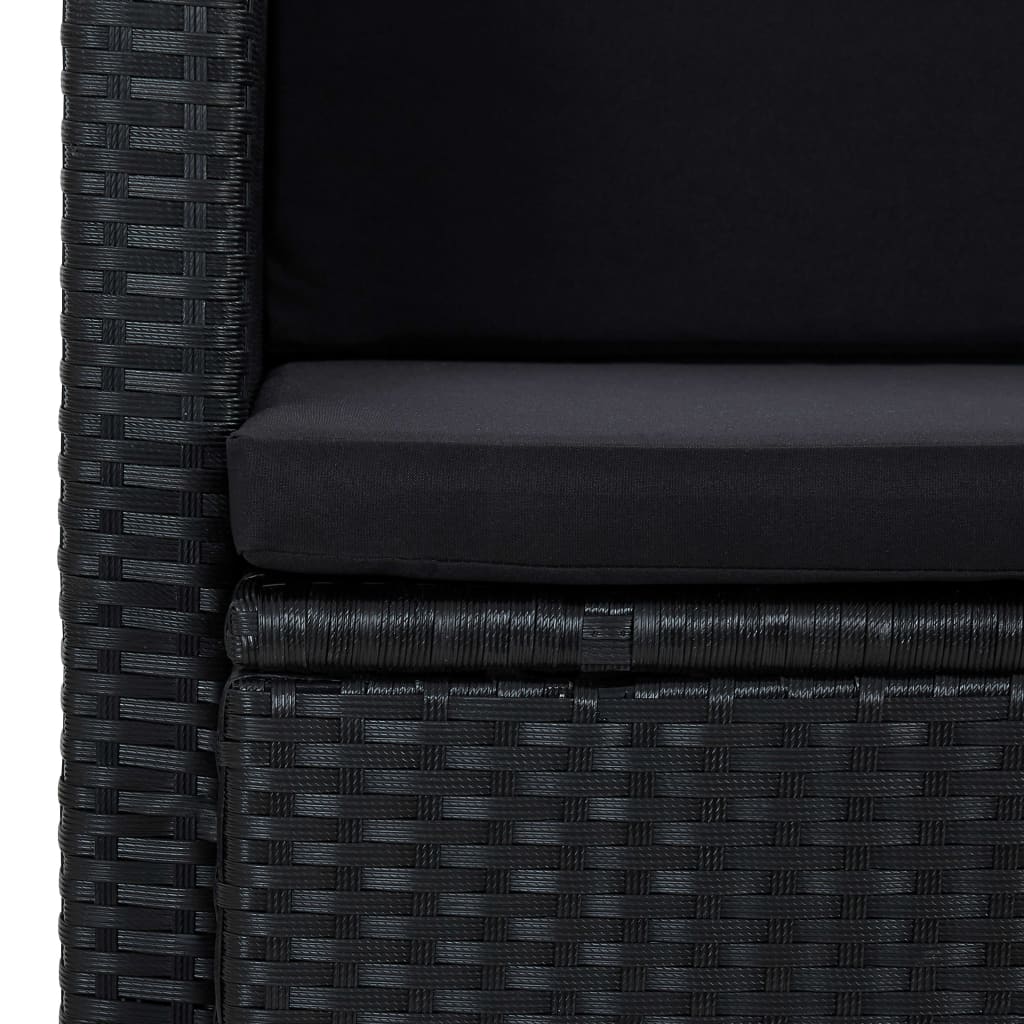 vidaXL 2-osobowa sofa ogrodowa z poduszkami, czarna, polirattan