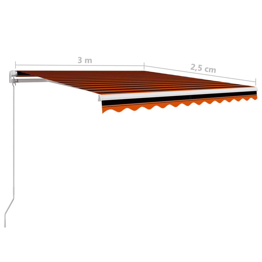 vidaXL Ręcznie zwijana markiza, 300 x 250 cm, pomarańczowo-brązowa