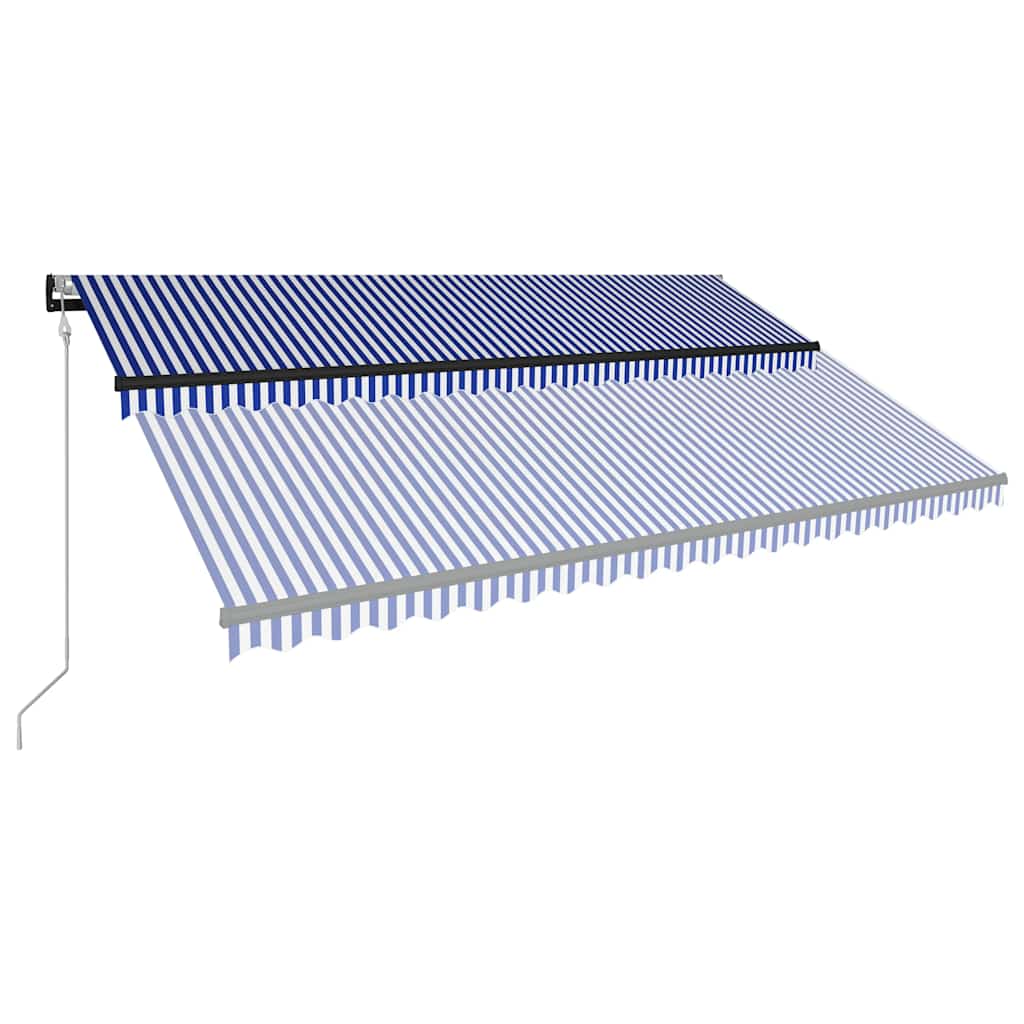 vidaXL Markiza z LED i czujnikiem wiatru, 500x300 cm, niebiesko-biała