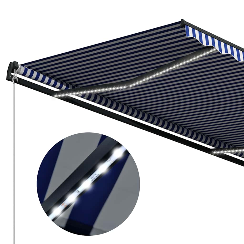 vidaXL Markiza z LED i czujnikiem wiatru, 500x300 cm, niebiesko-biała