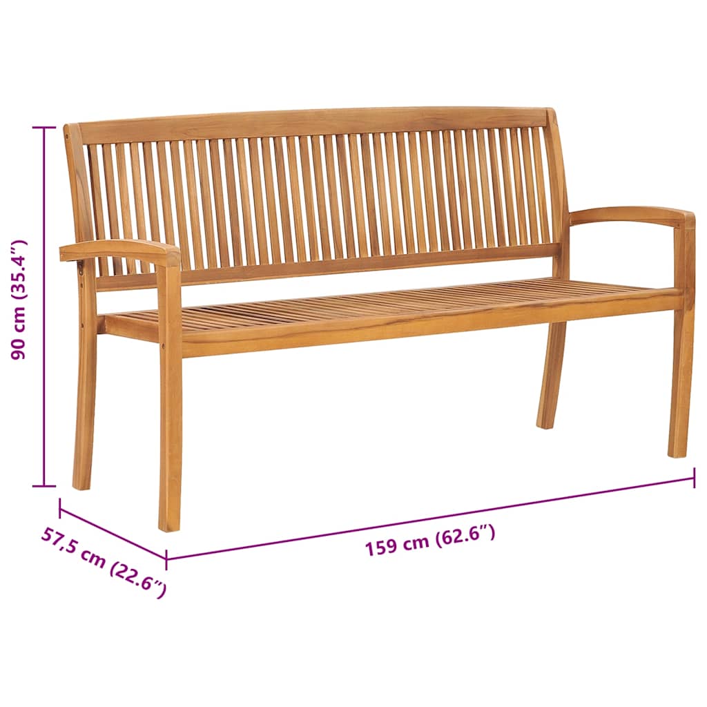 vidaXL 3-osobowa ławka ogrodowa, 159 cm, lite drewno tekowe