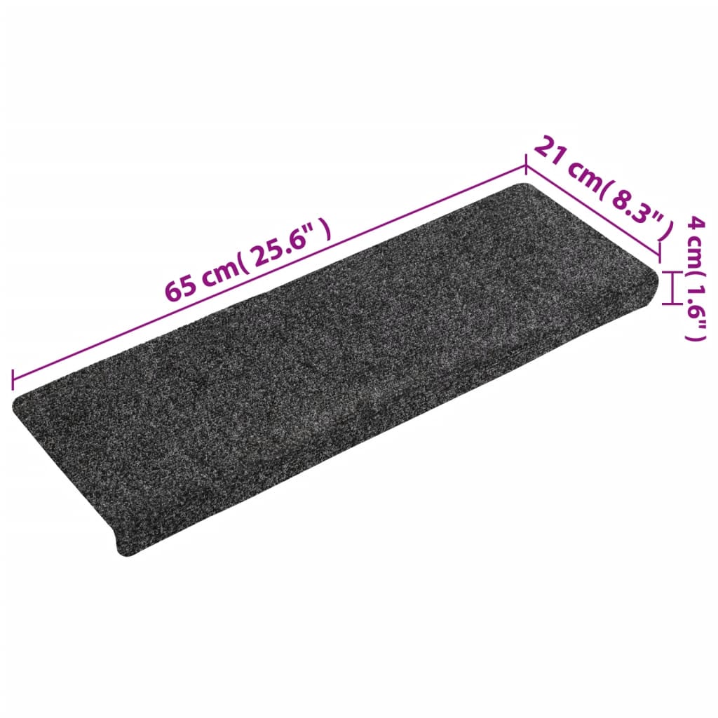vidaXL Maty na schody samoprzylepne 15 szt. 65x21x4 cm ciemnoszare, prostokątne krawędzie