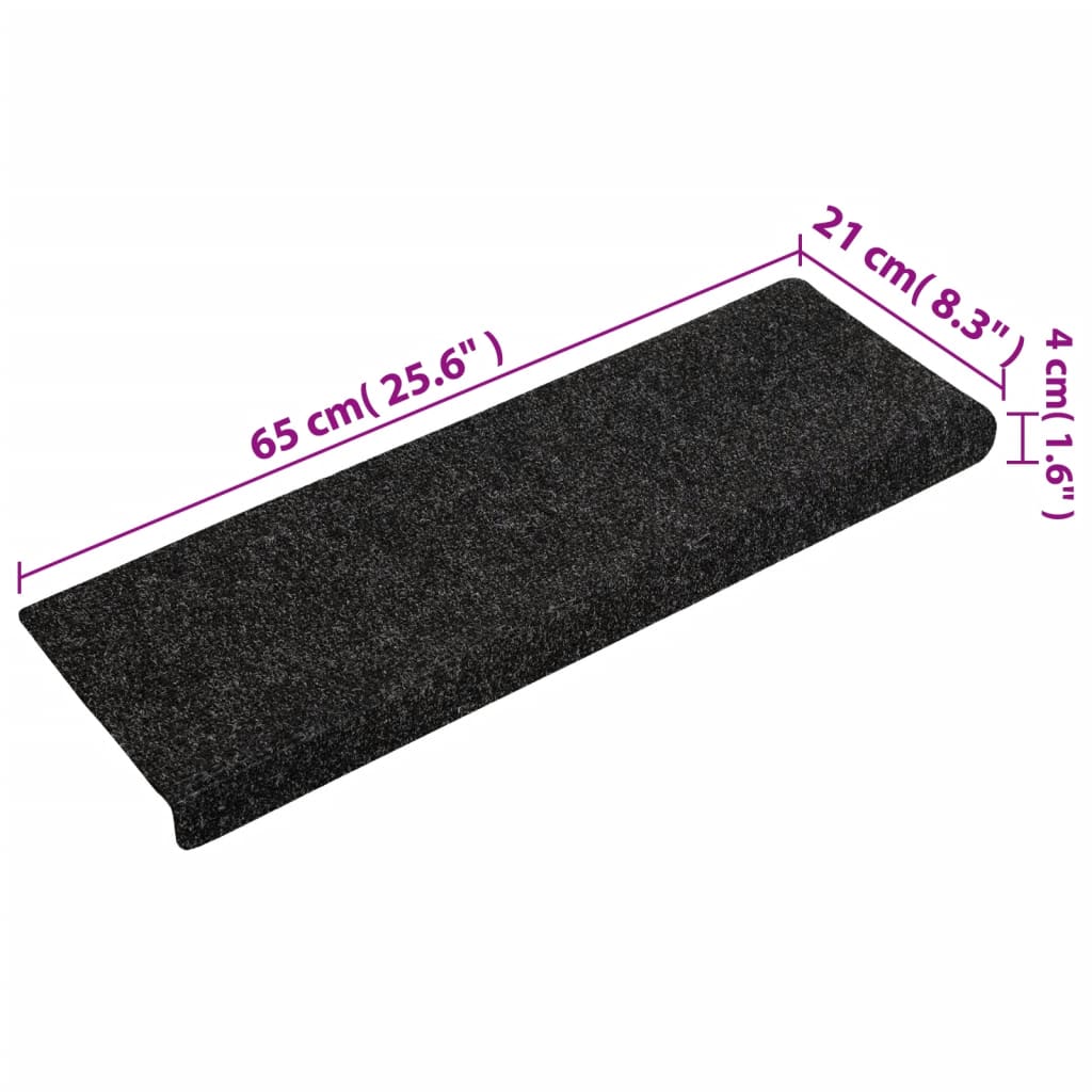 vidaXL Maty na schody samoprzylepne 15 szt. 65x21x4 cm, czarne, prostokątne, z krawędzią