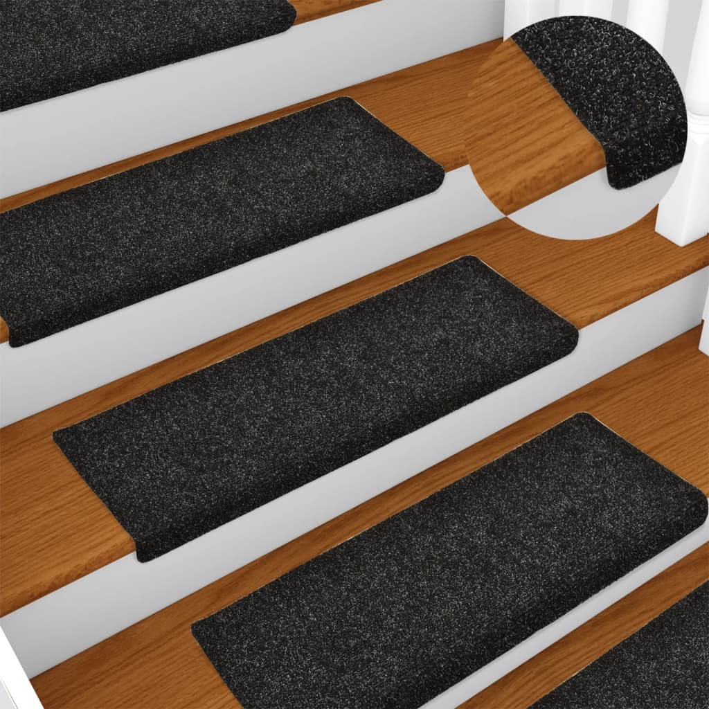 vidaXL Maty na schody samoprzylepne 15 szt. 65x21x4 cm, czarne, prostokątne, z krawędzią