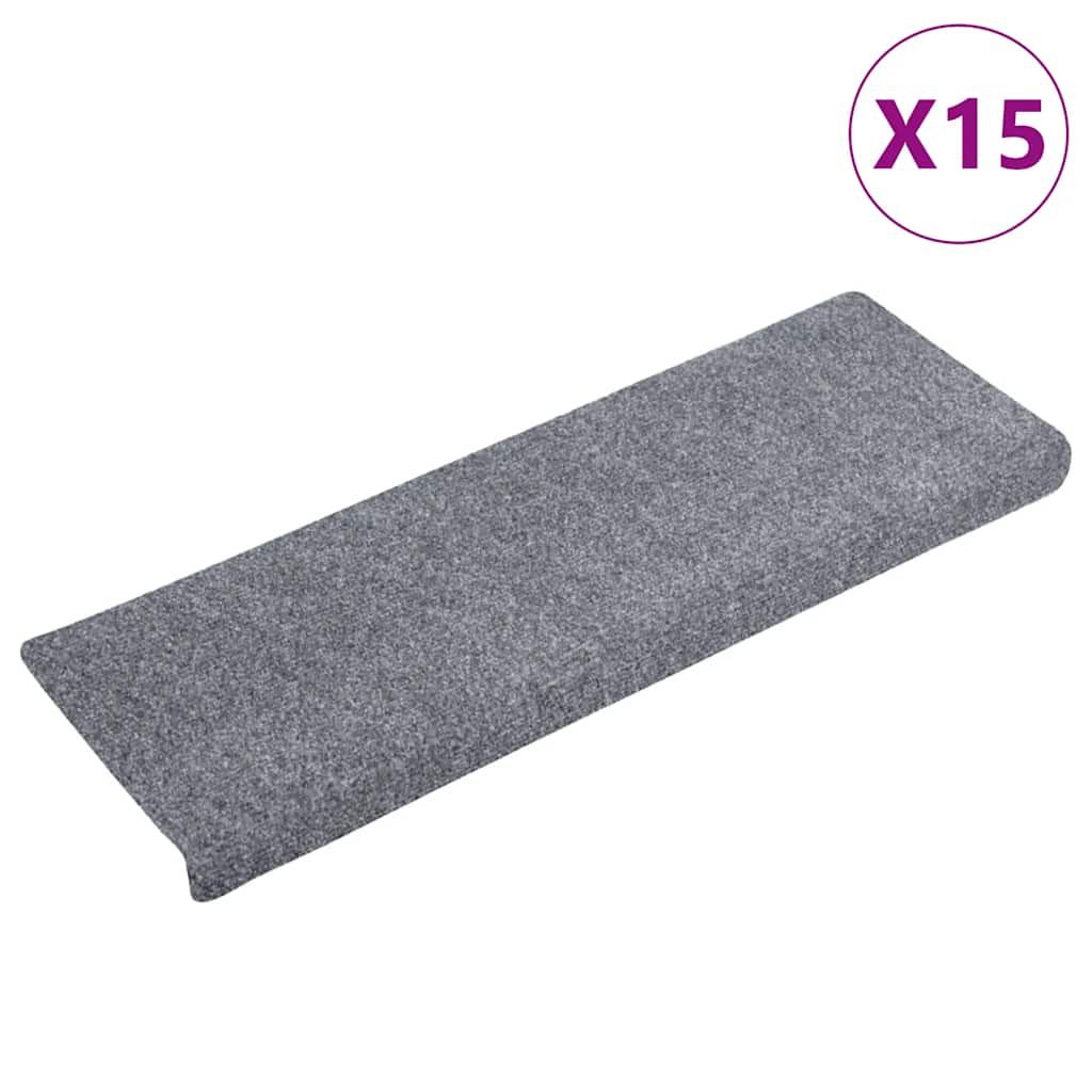 vidaXL Maty na schody samoprzylepne 15 szt. 65x21x4 cm Jasnoszary prostokątny brzeg