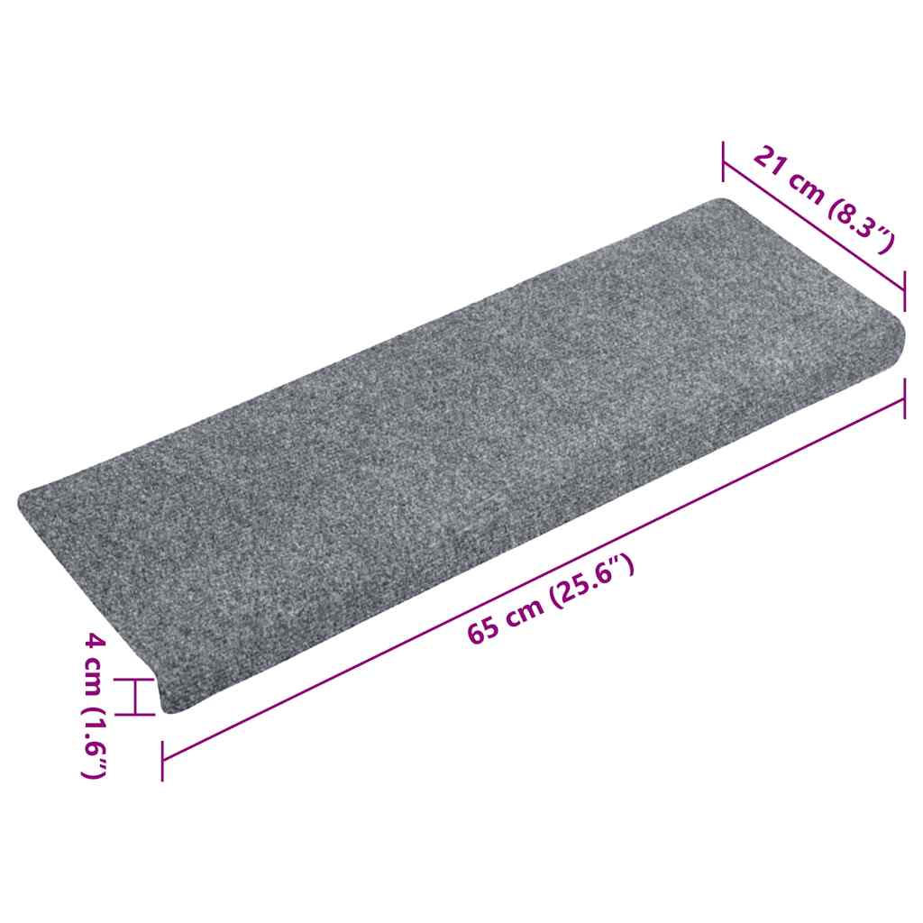 vidaXL Maty na schody samoprzylepne 15 szt. 65x21x4 cm Jasnoszary prostokątny brzeg
