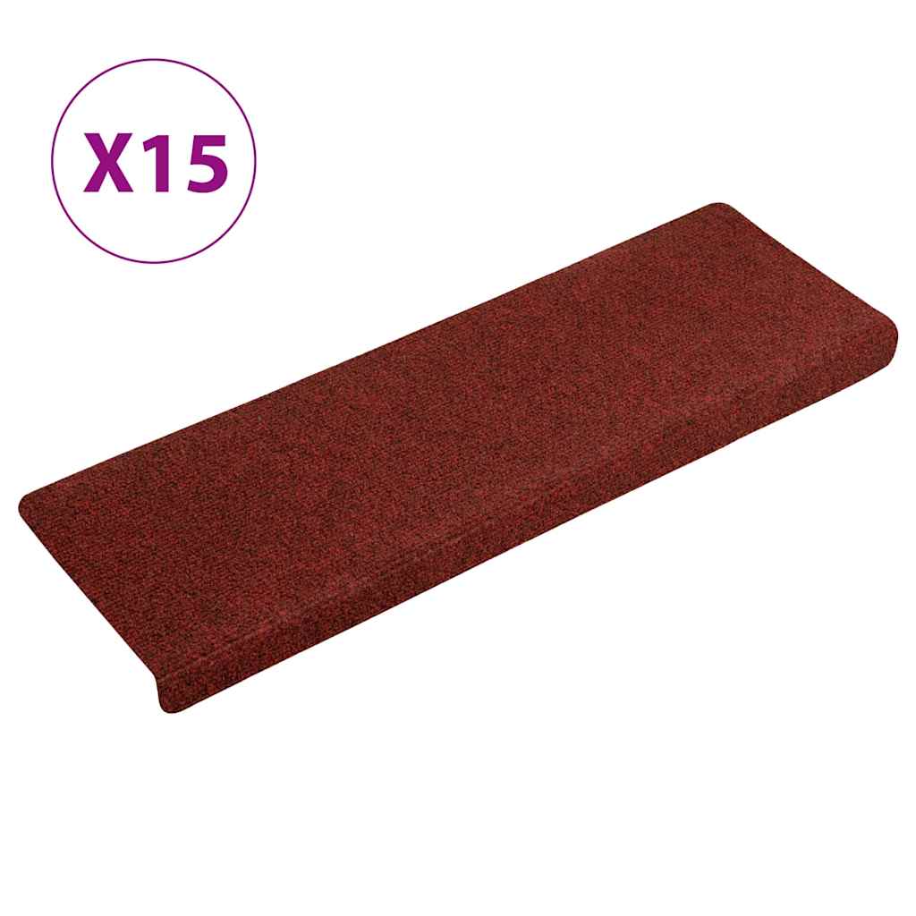 vidaXL Maty na schody samoprzylepne 15 szt. 65x21x4 cm Bordowe, prostokątne, czerwone