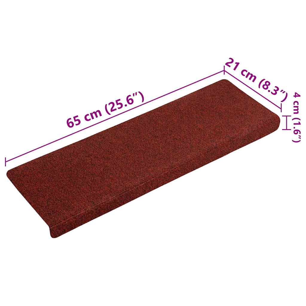 vidaXL Maty na schody samoprzylepne 15 szt. 65x21x4 cm Bordowe, prostokątne, czerwone