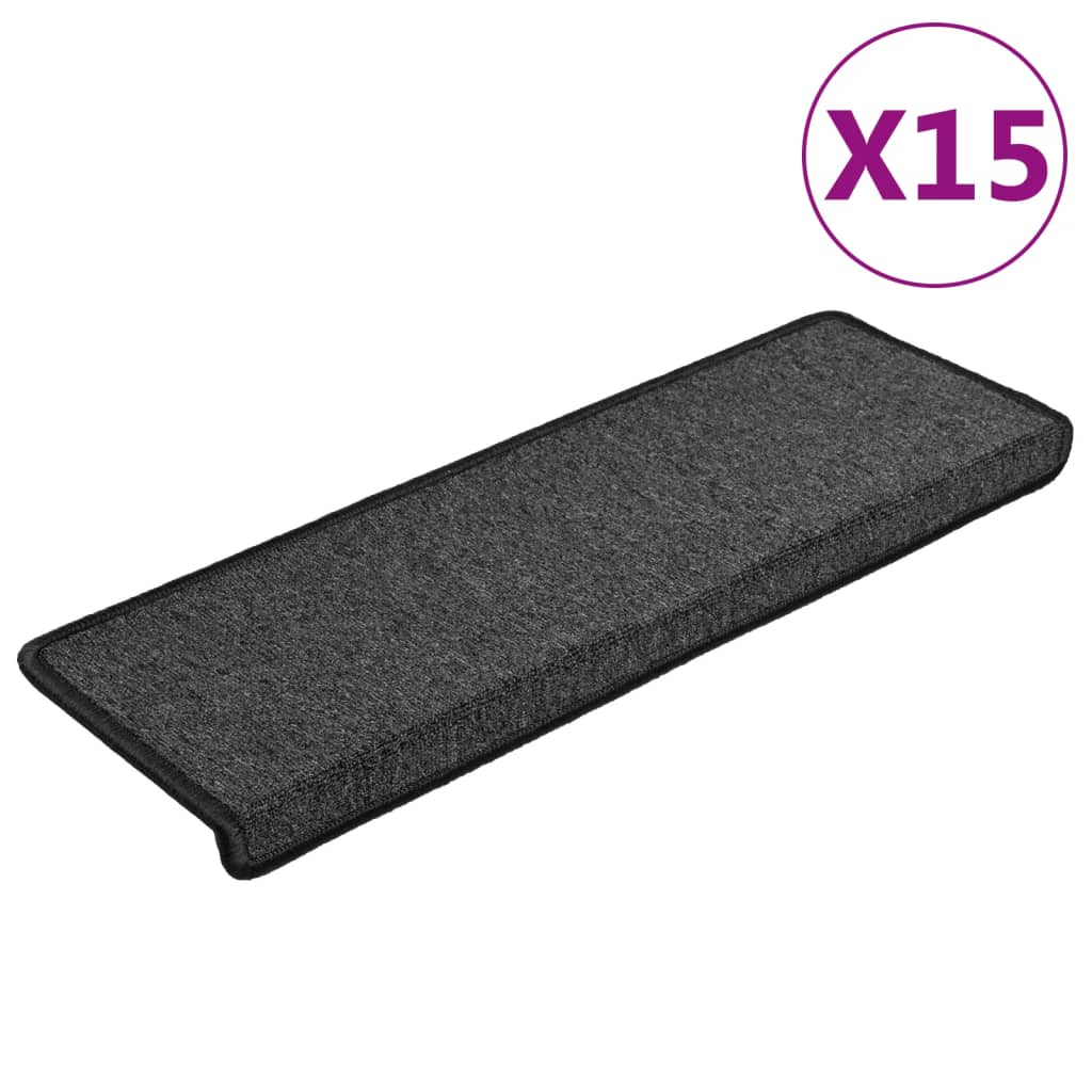 vidaXL Maty na schody 15 szt. 65x21x4 cm Antracytowe, prostokątne krawędzie