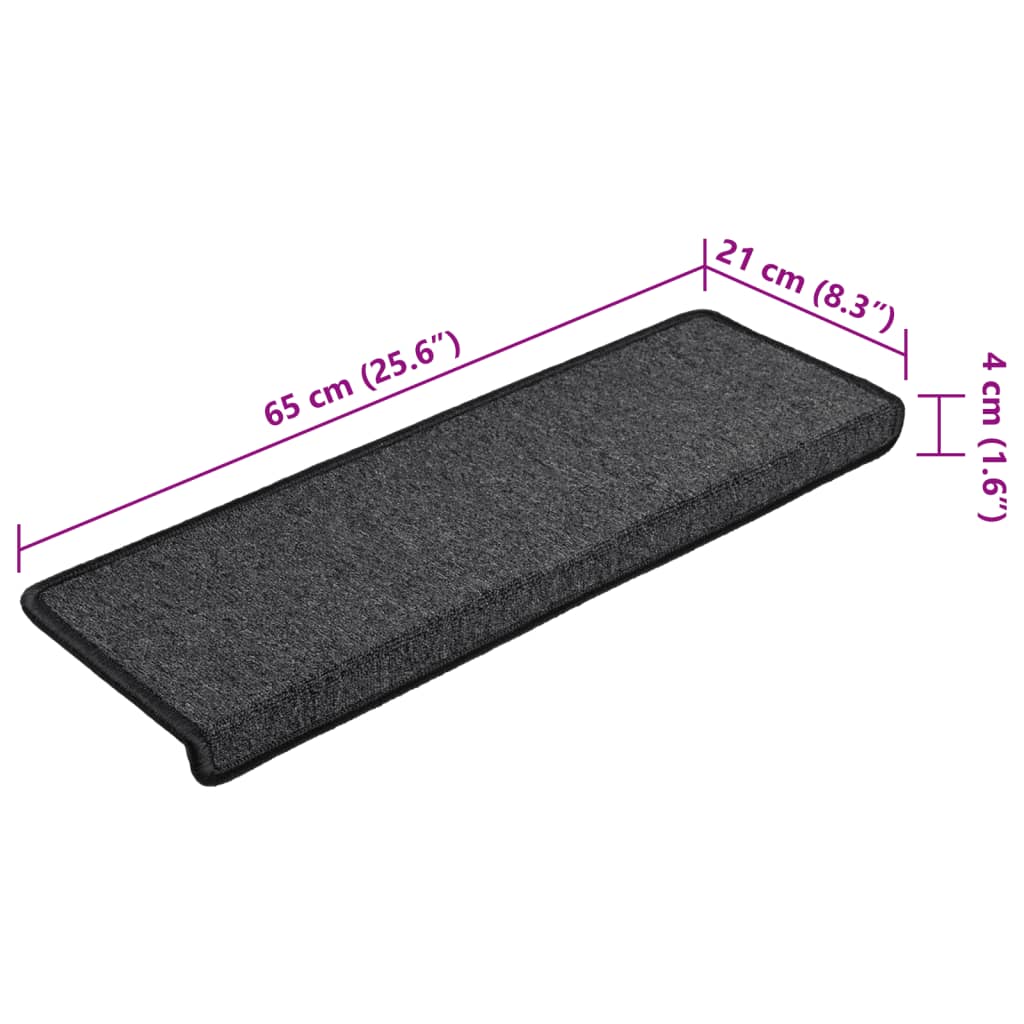 vidaXL Maty na schody 15 szt. 65x21x4 cm Antracytowe, prostokątne krawędzie