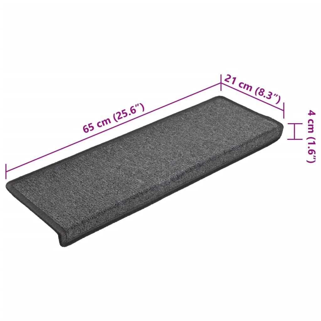 vidaXL Maty na schody 15 szt. 65x21x4 cm Ciemnoszary prostokątny brzeg