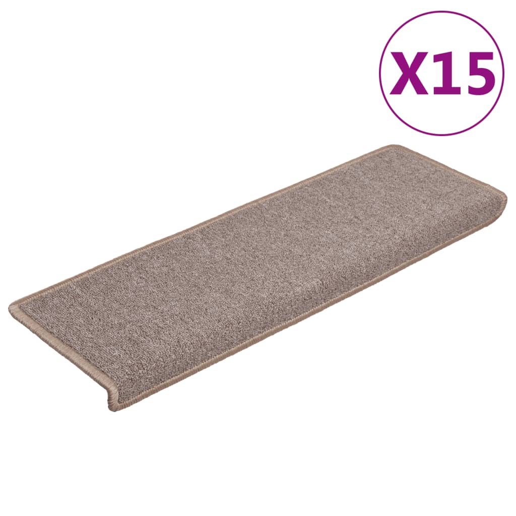 vidaXL Maty na schody 15 szt. 65x21x4 cm Jasnobrązowe, prostokątne krawędzie