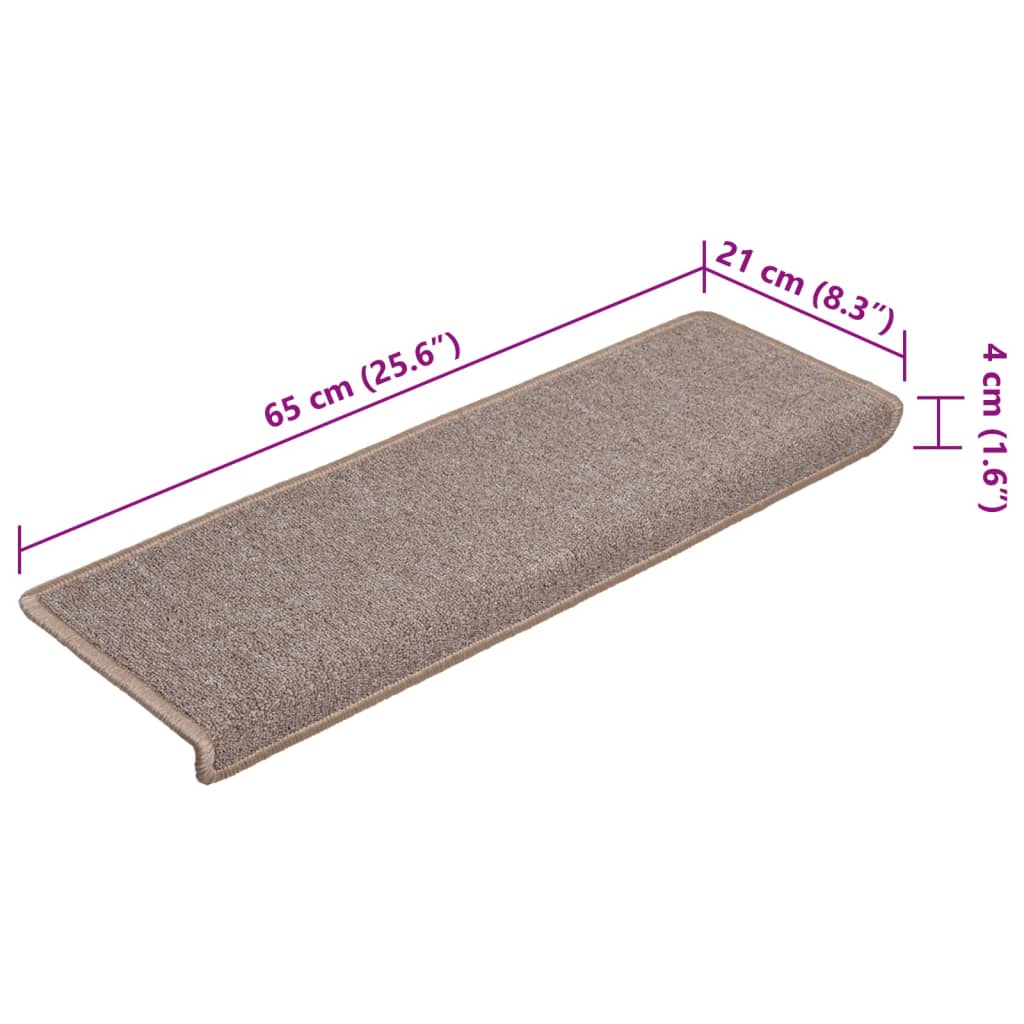 vidaXL Maty na schody 15 szt. 65x21x4 cm Jasnobrązowe, prostokątne krawędzie