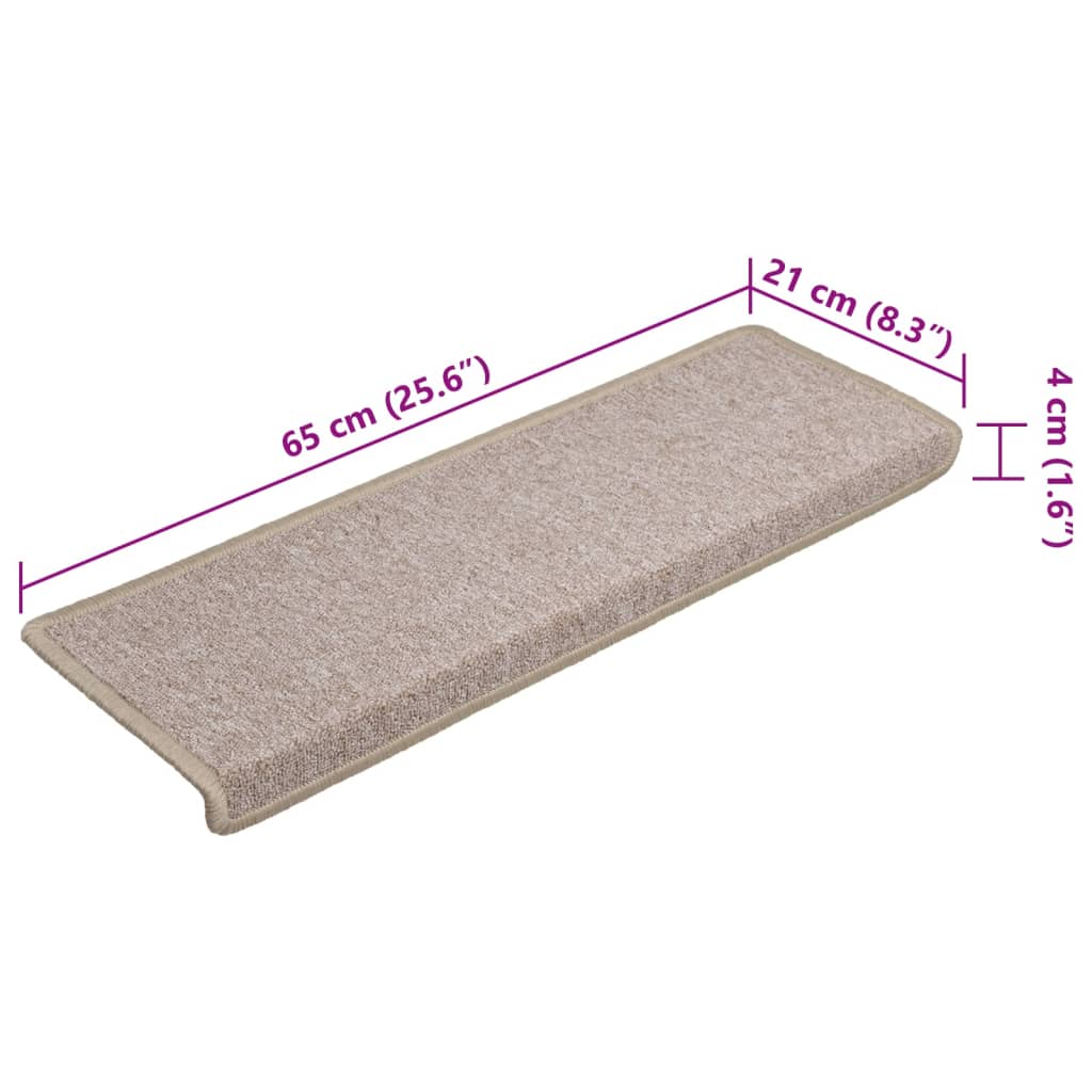 vidaXL Maty na schody 15 szt. 65x21x4 cm Taupe Rectangular Edge