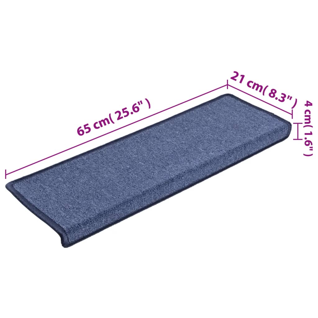 vidaXL Maty na schody 15 szt. 65x21x4 cm Niebieskie prostokątne krawędzie