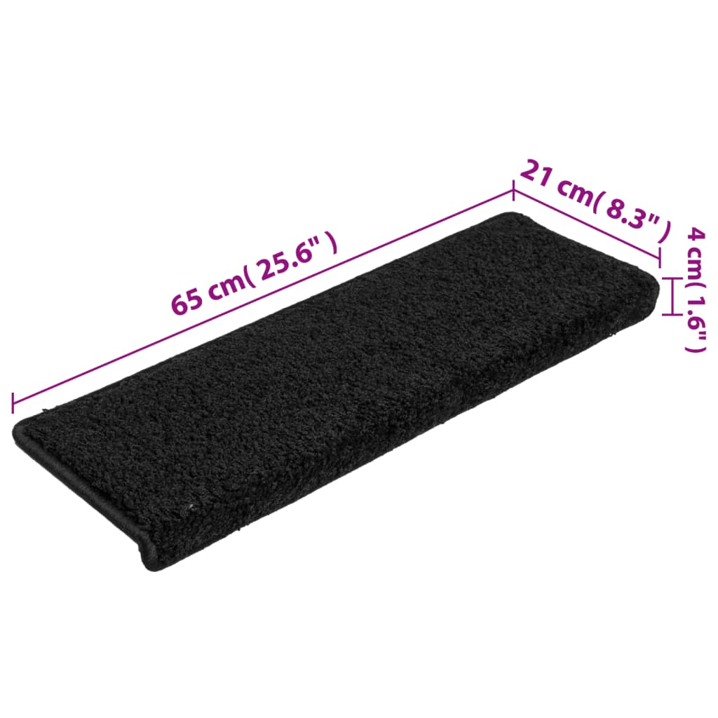 vidaXL Maty na schody 15 szt. 65x21x4 cm, czarne, prostokątne krawędzie